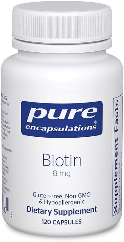Pure Encapsulations Biotin 8 mg - B Vitamin Supplement to Aid Stress Relief, Hair, Skin & Nail Strengthening, Metabolism, Carbohydrate Support & Nervous System* - with Premium Biotin - 120 Capsules - Product Image