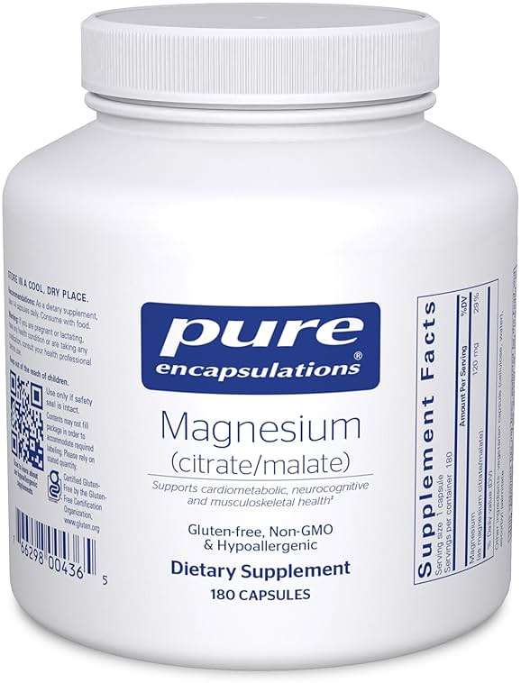 Pure Encapsulations Magnesium (Citrate/Malate) - Magnesium Supplement to Support Nutrient Utilization, Energy, Bones & Heart Health* - with Magnesium Citrate & Malate - 180 Capsules - Image 1