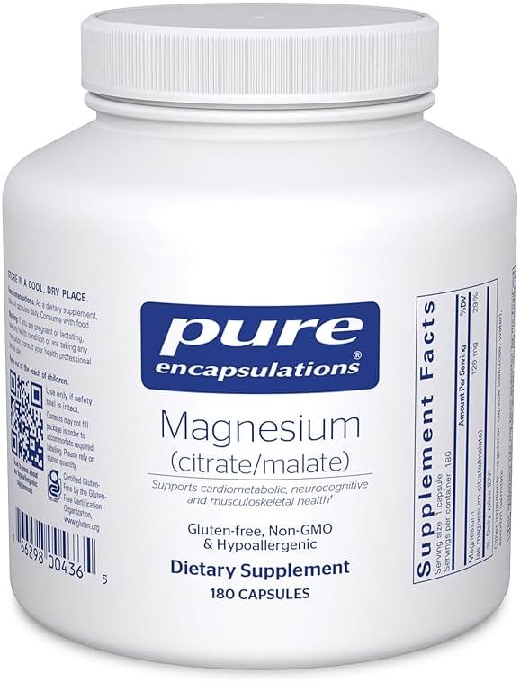 Pure Encapsulations Magnesium (Citrate/Malate) - Magnesium Supplement to Support Nutrient Utilization, Energy, Bones & Heart Health* - with Magnesium Citrate & Malate - 180 Capsules - Product Image