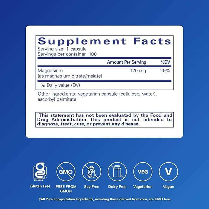 Pure Encapsulations Magnesium (Citrate/Malate) - Magnesium Supplement to Support Nutrient Utilization, Energy, Bones & Heart Health* - with Magnesium Citrate & Malate - 180 Capsules - Image 2