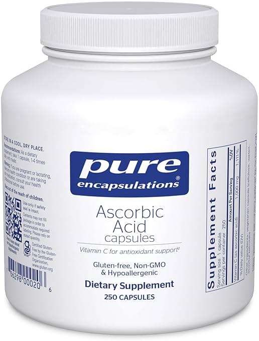 Pure Encapsulations Ascorbic Acid Capsules - 1,000 mg Vitamin C - Antioxidant & Immune Support* - High-Potency Vitamin C - Vegan & Non-GMO - 250 Capsules - Image 1