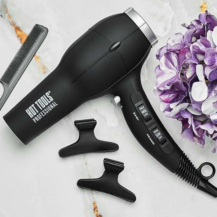 Hot Tools Pro Artist Turbo Ionic Hair Dryer, 1875W High Airflow for Fast Drying, Lightweight Design, Frizz Control, Diffuser and Concentrator, Multiple Heat Settings, Cool Shot, Black - Image 6