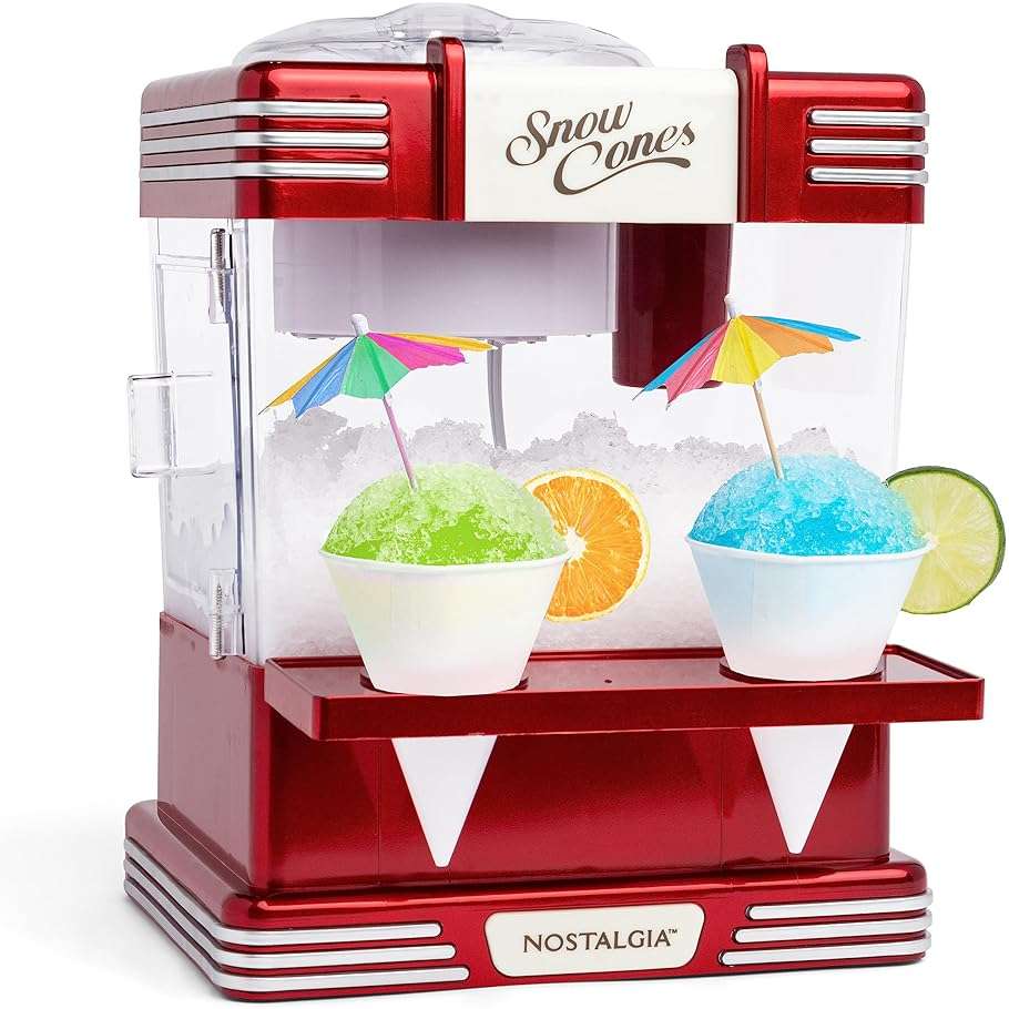 Nostalgia Snow Cone Shaved Ice Machine - Retro Table-Top Slushie Machine Makes 20 Icy Treats - Includes 2 Reusable Plastic Cups & Ice Scoop - Retro Red - Image 1