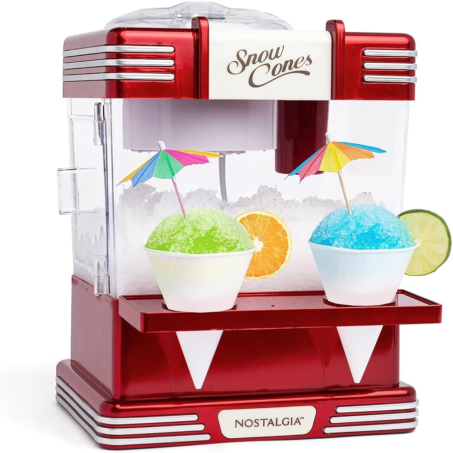 Nostalgia Snow Cone Shaved Ice Machine - Retro Table-Top Slushie Machine Makes 20 Icy Treats - Includes 2 Reusable Plastic Cups & Ice Scoop - Retro Red - Product Image