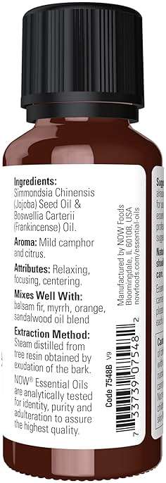 NOW Essential Oils, Frankincense Oil Blend, 20% Blend of Pure Frankincense Oil in Pure Jojoba Oil, Centering Aromatherapy Scent, Steam Distilled, Vegan, Child Resistant Cap, 1-Ounce - Image 2