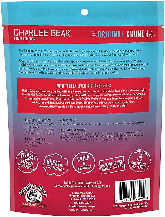 Charlee Bear Dog Training Treats, Turkey Liver & Cranberries Recipe, Low Calorie (Under 3 Calories), Limited Ingredient Crunchy Dog Treats, 16 oz. Resealable Bag - Image 2
