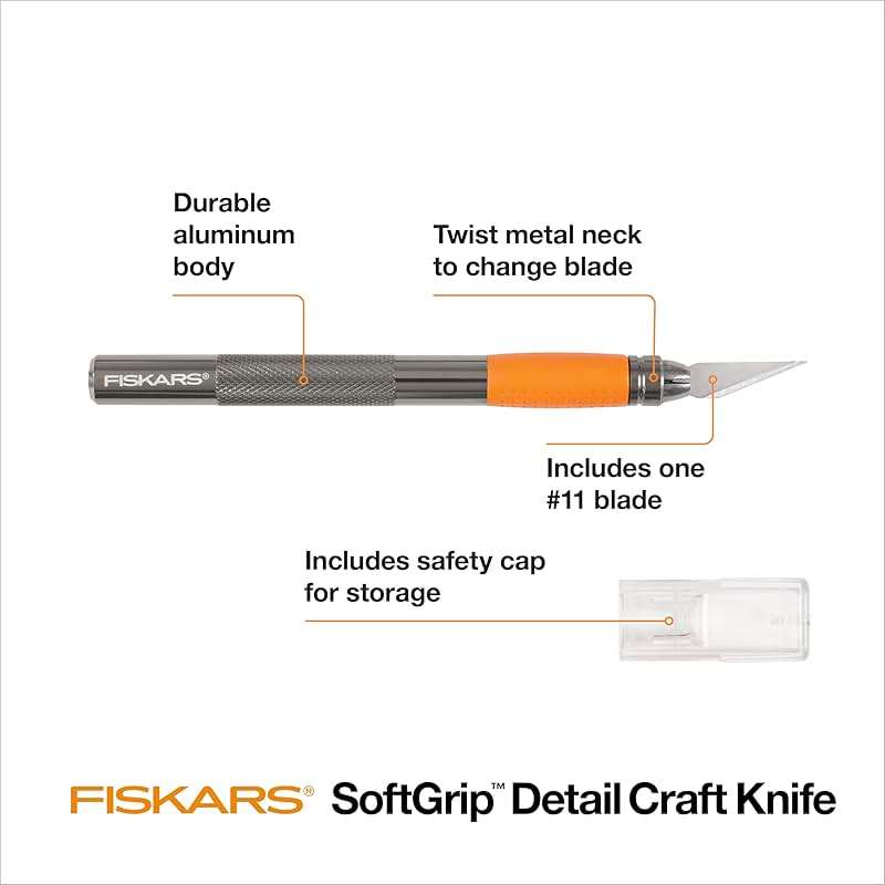 Fiskars SoftGrip Detail Craft Knife - 8" Exacto Knife for Crafting - Multi-Use Exacto Blade Included with Protective Cover - Image 3