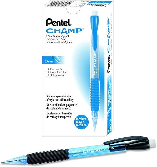 Champ Pentel Mechanical Pencil, 0.7 mm, Blue Barrel, Box of 12 (AL17C) - Image 1