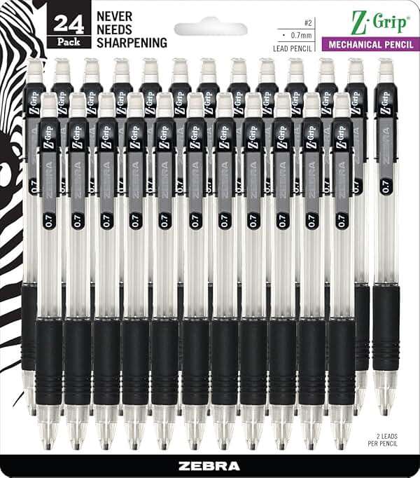 Zebra Pen, Z-Grip Mechanical Pencil, Smooth Writing, Latex-Free Grip, 0.7mm Lead, #2 HB, Pre-Loaded with Lead and Eraser, for School, Office, Everyday Use, Refillable, Clear Barrel, 24-Pack, (15241) - Image 1