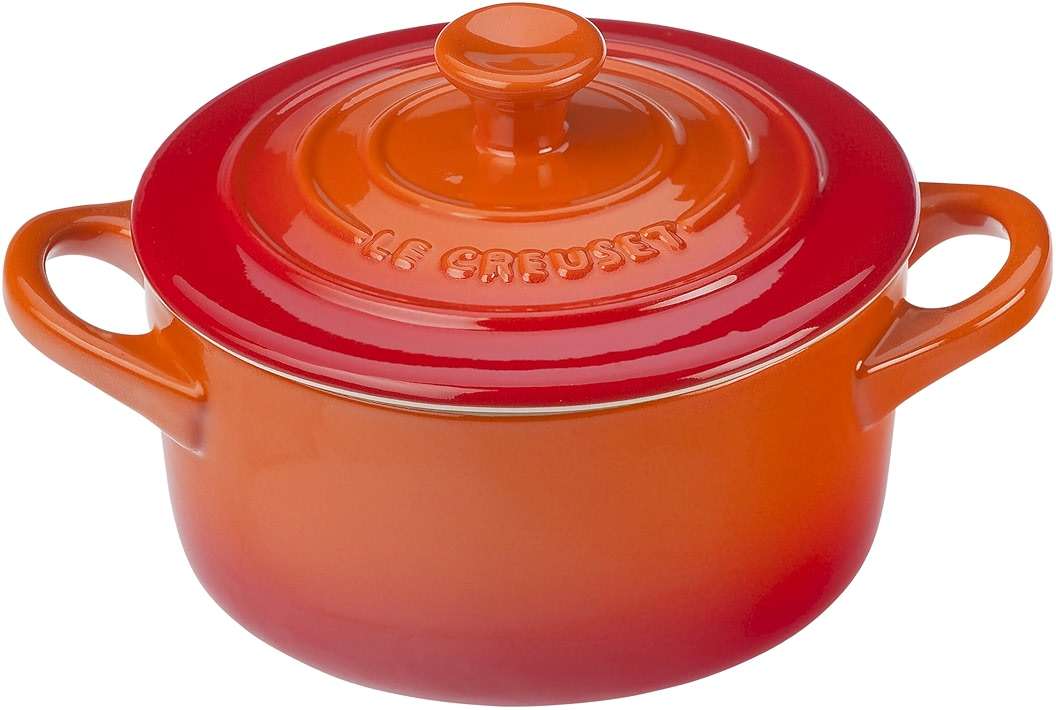 Le Creuset Stoneware Set of 4 Mini Cocottes with Cookbook, 8 oz. each, Flame - Image 3