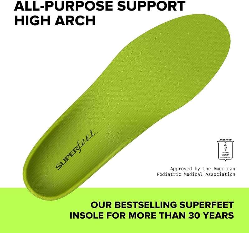 Superfeet All-Purpose Support High Arch Insoles (Green) for Active Lifestyle with High Arch Support - Men 5.5-7 / Women 6.5-8 - Image 2