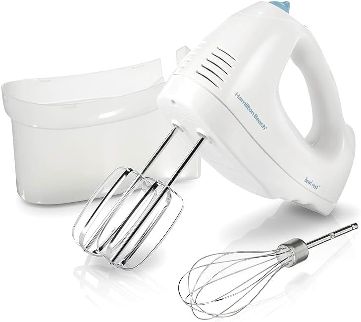 Hamilton Beach 6-Speed Electric Hand Mixer with Whisk, Traditional Beaters, Snap-On Storage Case, 250 Watts, White - Product Image