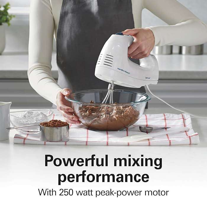 Hamilton Beach 6-Speed Electric Hand Mixer with Whisk, Traditional Beaters, Snap-On Storage Case, 250 Watts, White - Image 2