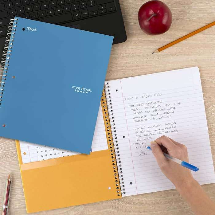 Five Star Spiral Notebook, 5 Subject, Wide Ruled Paper, Fights Ink Bleed, Water Resistant Cover, 8" x 10-1/2", 200 Sheets, Color Will Vary (05206) - Image 2