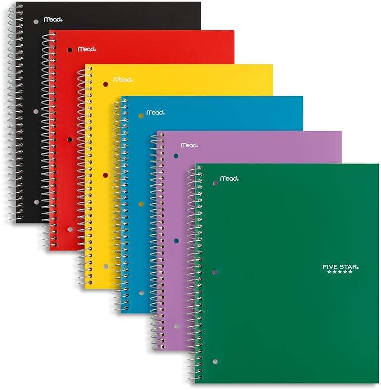Five Star Spiral Notebook, 5 Subject, Wide Ruled Paper, Fights Ink Bleed, Water Resistant Cover, 8" x 10-1/2", 200 Sheets, Color Will Vary (05206) - Image 3