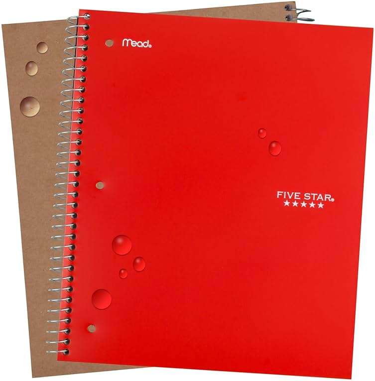 Five Star Spiral Notebook, 5 Subject, Wide Ruled Paper, Fights Ink Bleed, Water Resistant Cover, 8" x 10-1/2", 200 Sheets, Color Will Vary (05206) - Image 6