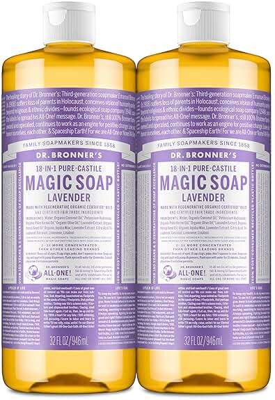 Dr. Bronner's Magic Soap - Pure-Castile Liquid Soap (Lavender, 32 ounce, 2-Pack) -Regenerative Organic Certified Oils, 18-in-1 Uses: Body, Hair, Laundry, Pets & Dishes, Concentrated, Vegan, Non-GMO - Image 1