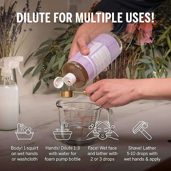 Dr. Bronner's Magic Soap - Pure-Castile Liquid Soap (Lavender, 32 ounce, 2-Pack) -Regenerative Organic Certified Oils, 18-in-1 Uses: Body, Hair, Laundry, Pets & Dishes, Concentrated, Vegan, Non-GMO - Image 3
