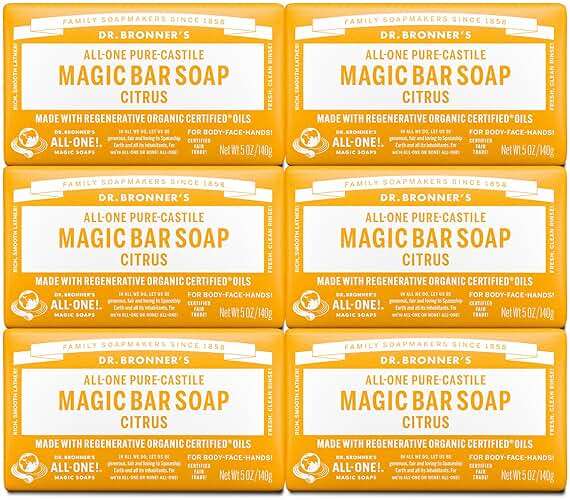 Dr. Bronner's Pure-Castile Magic Soap Bar (Citrus, 5 oz, 6-Pack)- Bath Soap with Regenerative Organic Certified Oils - For Face, Body & Hair - Gentle, Vegan - Bars for Men & Women - Image 1