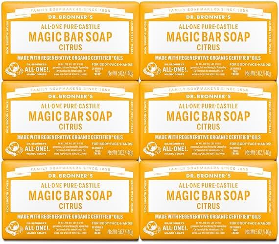 Dr. Bronner's Pure-Castile Magic Soap Bar (Citrus, 5 oz, 6-Pack)- Bath Soap with Regenerative Organic Certified Oils - For Face, Body & Hair - Gentle, Vegan - Bars for Men & Women - Product Image