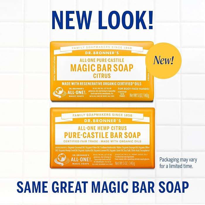 Dr. Bronner's Pure-Castile Magic Soap Bar (Citrus, 5 oz, 6-Pack)- Bath Soap with Regenerative Organic Certified Oils - For Face, Body & Hair - Gentle, Vegan - Bars for Men & Women - Image 2