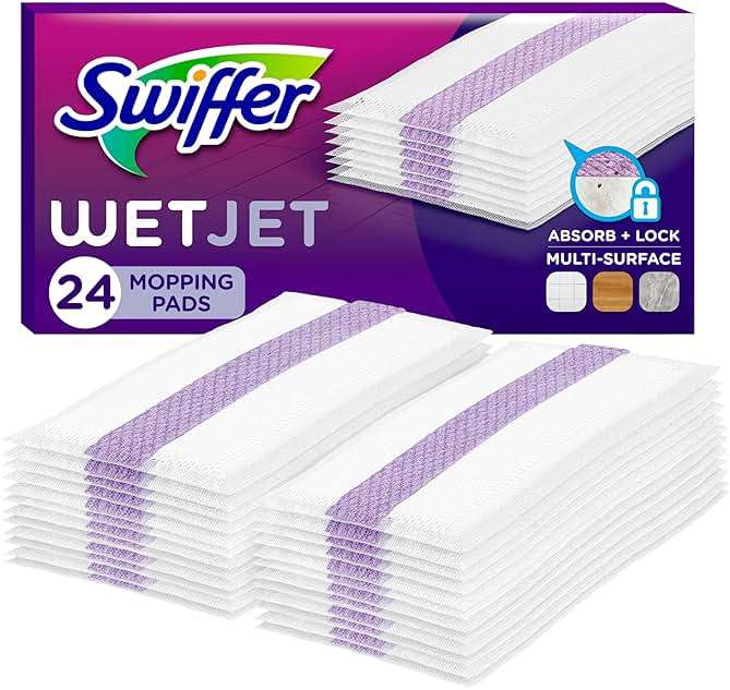 Swiffer WetJet Hardwood Floor Cleaner Spray Mop Pad Refill, Bathroom Cleaning Supplies, Hardwood Floor Cleaner, Multi Surface, 24 Count - Image 1