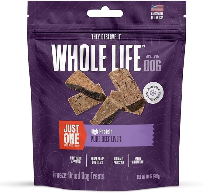 Whole Life Dog Just One Beef Liver Freeze Dried Dog Treats - Human Grade High Protein Food, Healthy Training Snacks, Freeze Dried Food Toppers, USA Made Natural Treats - 10 oz (Pack of 1) - Product Image