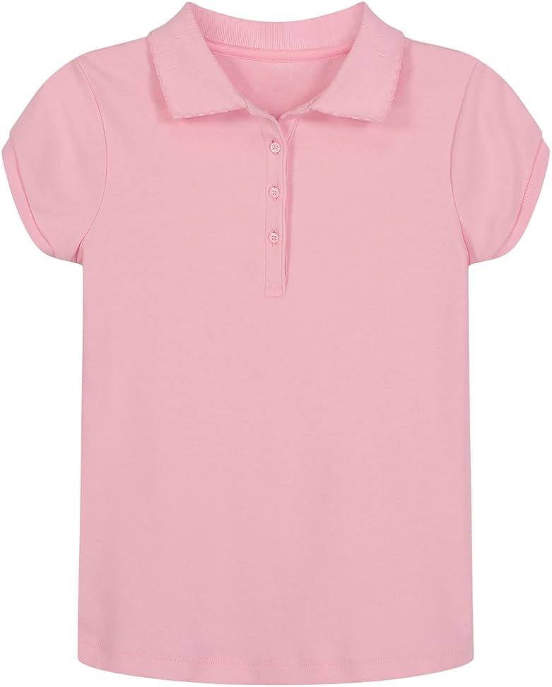 Nautica Girls' School Uniform Short Sleeve Polo Shirt, Button Closure, Soft Pique Fabric - Product Image