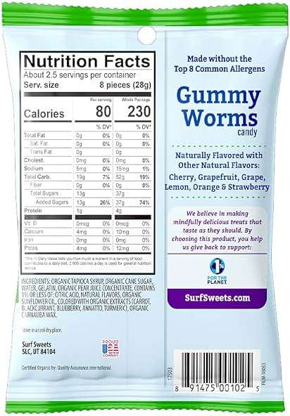 Surf Sweets Gummy Worms, Made with Organic Cane Sugar and Organic Fruit Juice, Gluten Free, Nut-Free, Vegetarian and No Artificial Colors or Flavors, 2.75 oz (Pack of 12) - Image 2