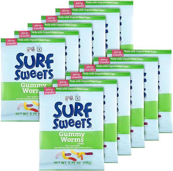 Surf Sweets Gummy Worms, Made with Organic Cane Sugar and Organic Fruit Juice, Gluten Free, Nut-Free, Vegetarian and No Artificial Colors or Flavors, 2.75 oz (Pack of 12) - Image 3