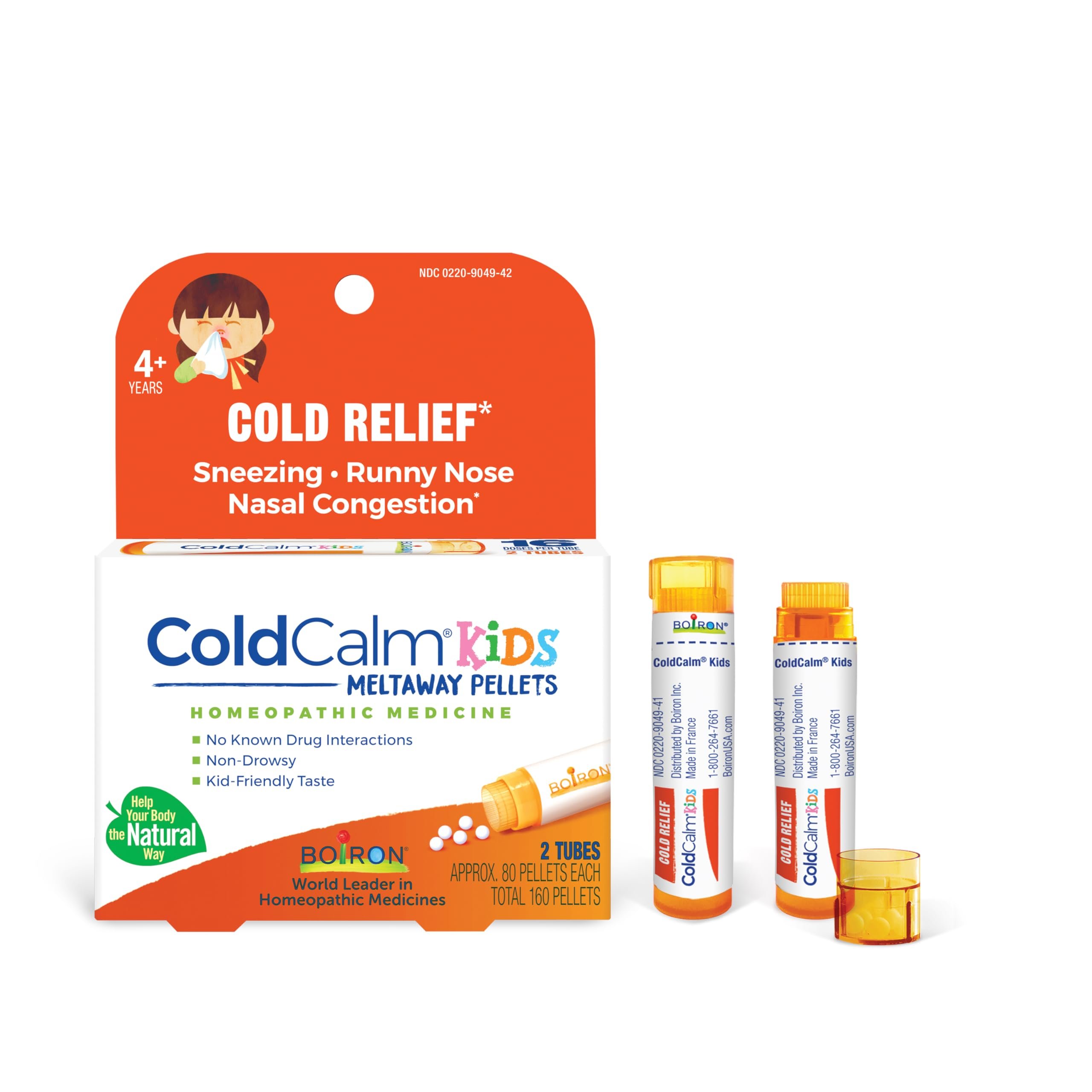 Boiron ColdCalm Kids Pellets for Relief of Common Cold Symptoms Such as Sneezing, Runny Nose, Sore Throat, and Nasal Congestion - 2 Count (160 Pellets) - Product Image
