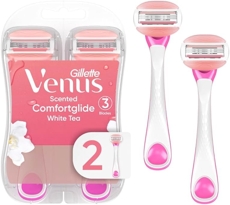 Gillette Venus ComfortGlide Disposable Razors for Women, 2 Count, White Tea Scented Moisture Bars for a Smooth Shave - Product Image