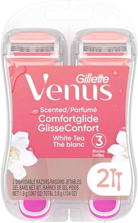 Gillette Venus ComfortGlide Disposable Razors for Women, 2 Count, White Tea Scented Moisture Bars for a Smooth Shave - Image 7