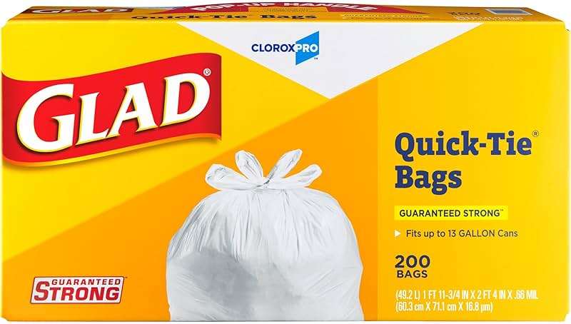 Glad CloroxPro Quick-Tie Tall Kitchen Trash Bags, 13 Gallon, 200 Count, Package May Vary - Image 4