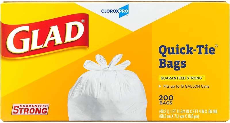 Glad CloroxPro Quick-Tie Tall Kitchen Trash Bags, 13 Gallon, 200 Count, Package May Vary - Image 5