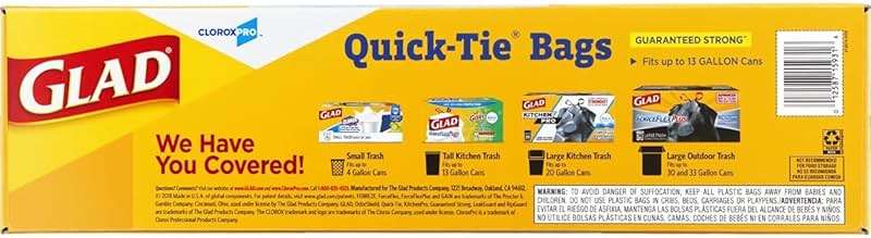Glad CloroxPro Quick-Tie Tall Kitchen Trash Bags, 13 Gallon, 200 Count, Package May Vary - Image 7