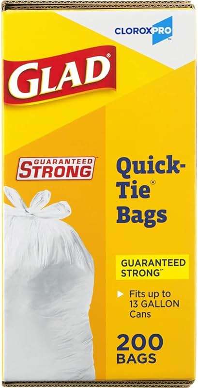 Glad CloroxPro Quick-Tie Tall Kitchen Trash Bags, 13 Gallon, 200 Count, Package May Vary - Image 8