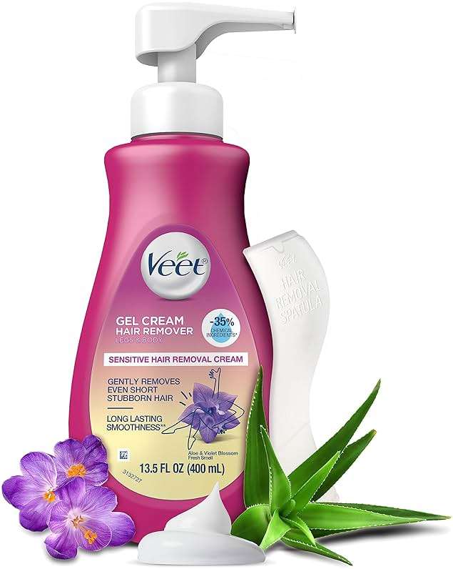 Veet Sensitive Skin Hair Removal Cream For Women, Painless Bikini Hair Removal Gel, Dermatologically Tested Depilatory Cream For Bikini Line, Legs, Arms, Underarms, 13.5 FL OZ Pump Bottle with Tool - Image 1