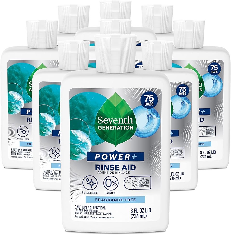 Seventh Generation Power+ Dishwasher Rinse Aid, Fragrance Free, 8 fl oz, (Pack of 9) - Product Image