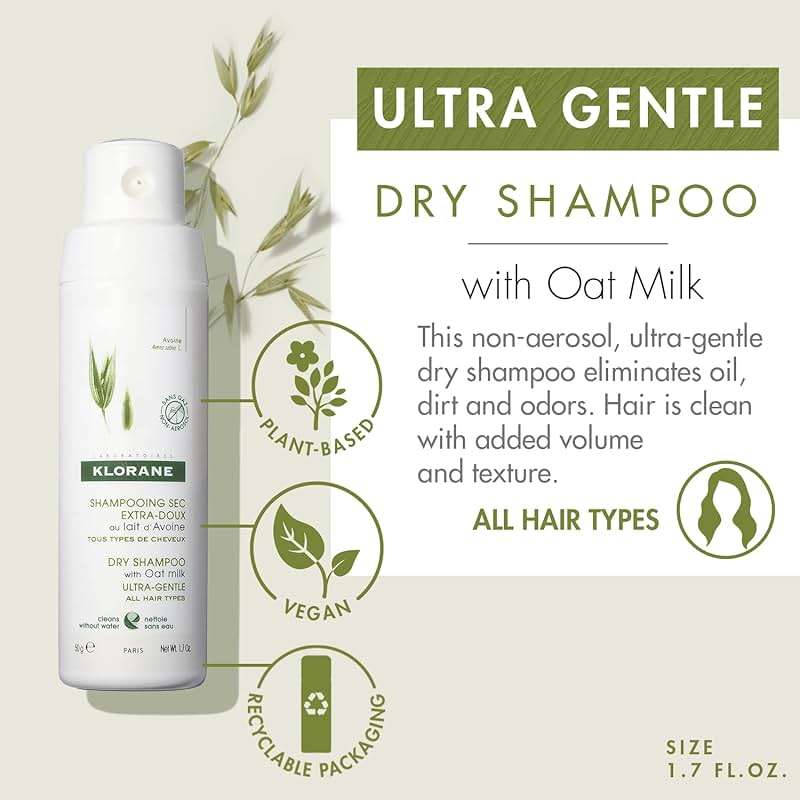 Klorane Ultra Gentle Dry Shampoo with Oat+ - Gentle Formula - Instantly Revives Hair and Eliminates Odor, Dirt, and Oils - Hypoallergenic & Vegan - Paraben & Sulfate-Free - Image 2