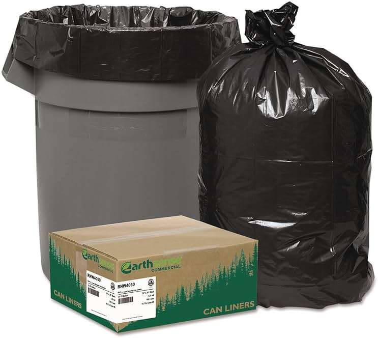 Earthsense Commercial RNW4050 Can Liner 33x39, 31-33 Gal, 1.25 mil, Black, (Case of 100) - Image 1