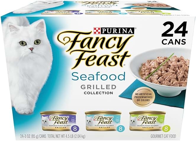 Purina Fancy Feast Grilled Wet Cat Food Seafood Collection in Wet Cat Food Variety Pack - (Pack of 24) 3 oz. Cans - Product Image