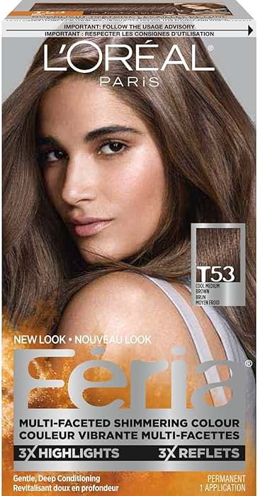L'Oreal Paris Feria Multi-Faceted Shimmering Permanent Hair Color, T53 Moonlit Tortoise (Cool Medium Brown), Pack of 1, Hair Dye - Product Image