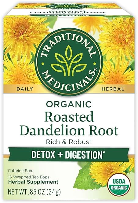 Traditional Medicinals Organic, Roasted, Dandelion Root Tea - Supports Normal Detox + Digestion - Kosher, Non-GMO, Caffeine-Free, Compostable - 16 Tea Bags - Product Image