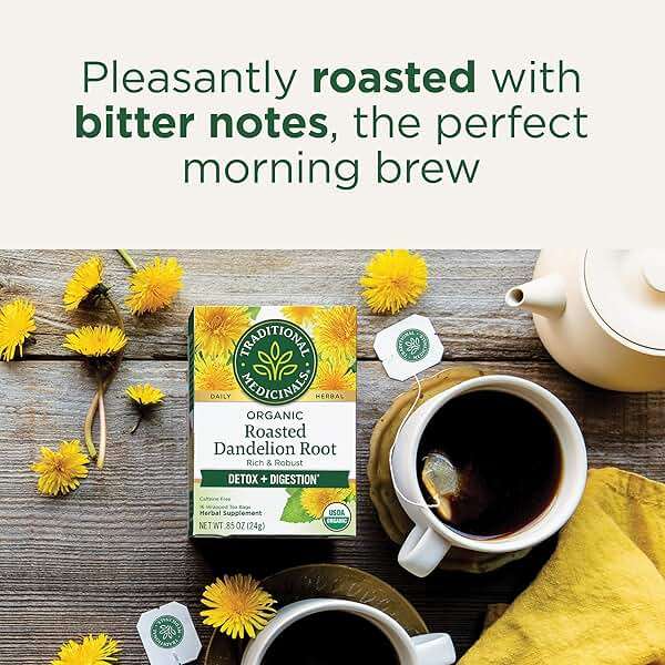 Traditional Medicinals Organic, Roasted, Dandelion Root Tea - Supports Normal Detox + Digestion - Kosher, Non-GMO, Caffeine-Free, Compostable - 16 Tea Bags - Image 3