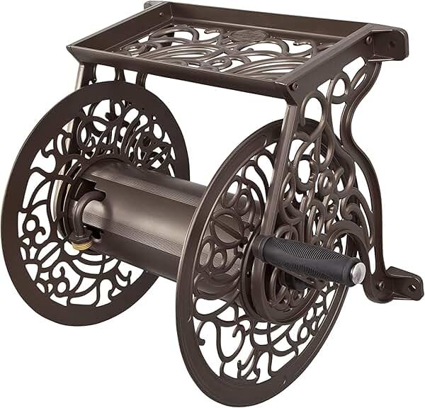 Liberty GARDEN 704 Decorative Cast Aluminum Wall Mount Garden Hose Reel, Holds 125-Feet of 5/8-Inch Hose - Bronze - Product Image