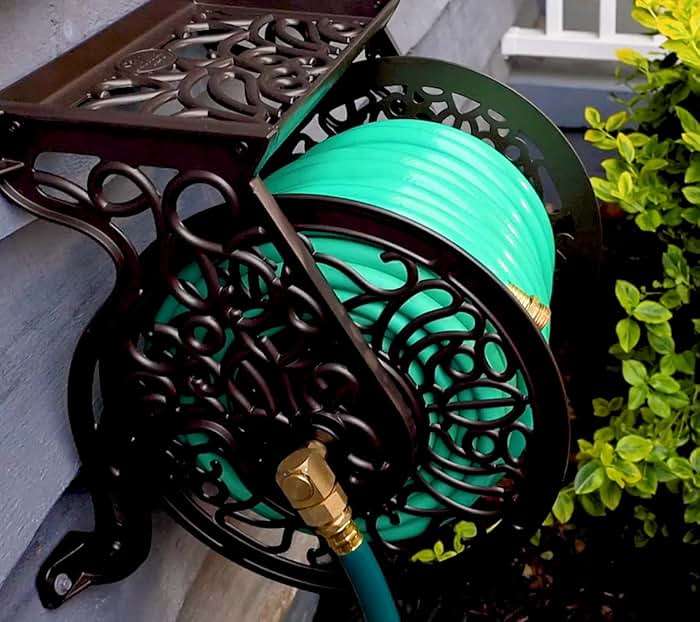 Liberty GARDEN 704 Decorative Cast Aluminum Wall Mount Garden Hose Reel, Holds 125-Feet of 5/8-Inch Hose - Bronze - Image 2