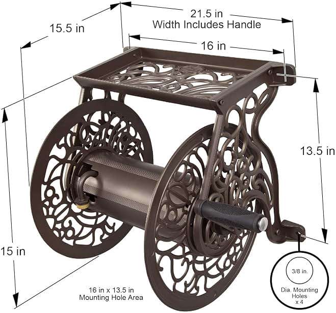 Liberty GARDEN 704 Decorative Cast Aluminum Wall Mount Garden Hose Reel, Holds 125-Feet of 5/8-Inch Hose - Bronze - Image 3