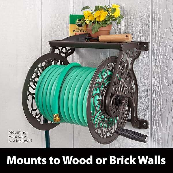Liberty GARDEN 704 Decorative Cast Aluminum Wall Mount Garden Hose Reel, Holds 125-Feet of 5/8-Inch Hose - Bronze - Image 5