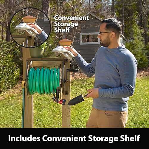 Liberty GARDEN 704 Decorative Cast Aluminum Wall Mount Garden Hose Reel, Holds 125-Feet of 5/8-Inch Hose - Bronze - Image 7